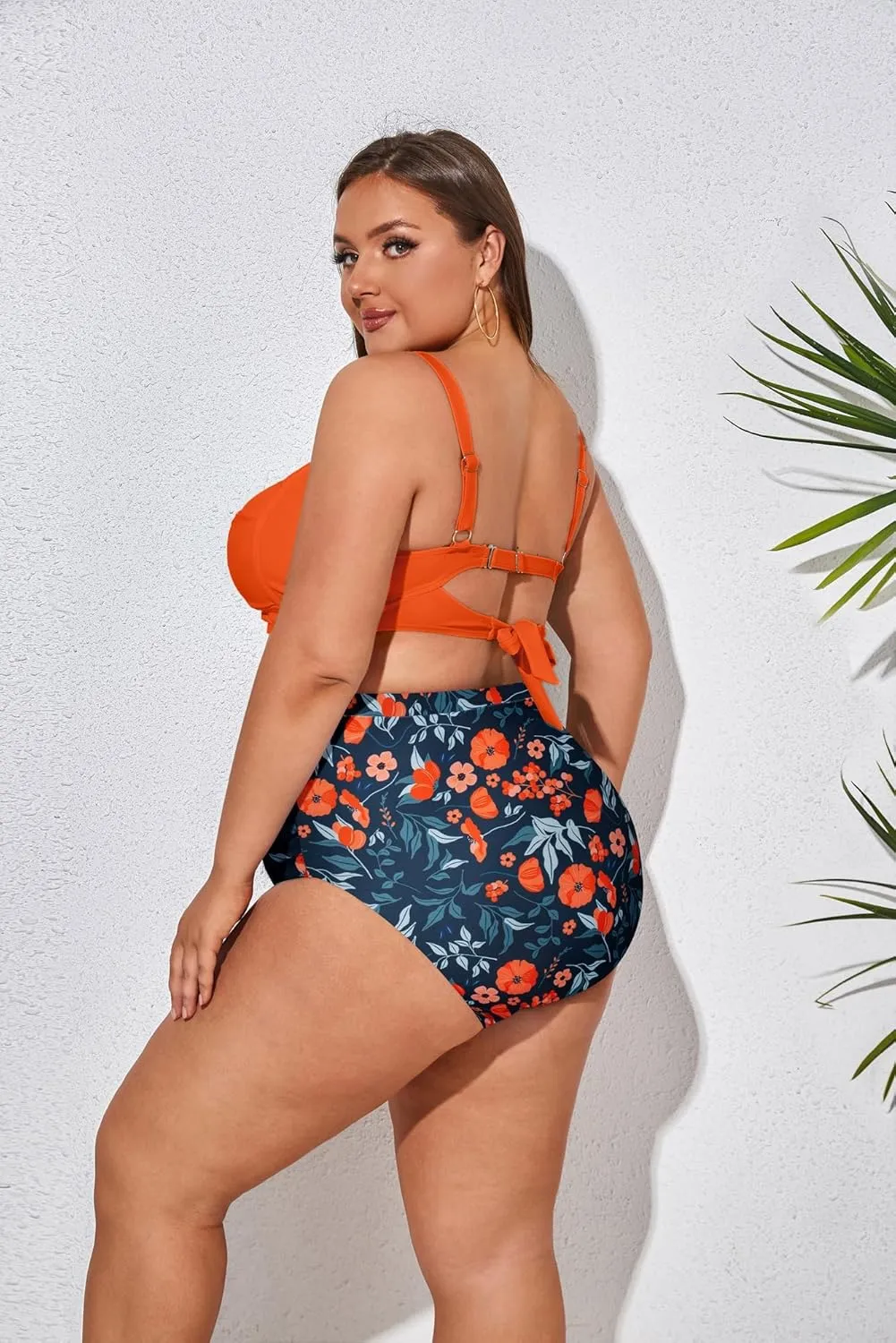 Hanna Nikole Women Plus Size Two Piece Swimsuit Sets Twist Front Bikini Bathing Suit with Drawstring Ruched Bottom