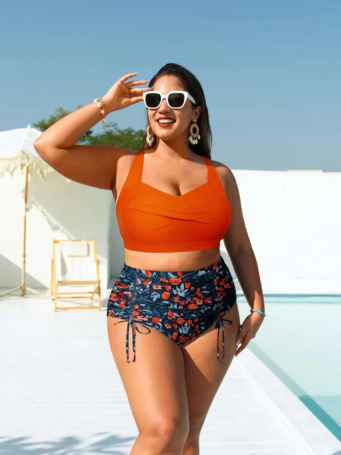 Hanna Nikole Women Plus Size Two Piece Swimsuit Sets Twist Front Bikini Bathing Suit with Drawstring Ruched Bottom