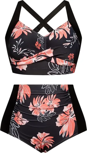 Hanna Nikole Womens High Waisted Bikini Sets Tummy Control Swimsuit Ruched Two Piece Bathing Suit