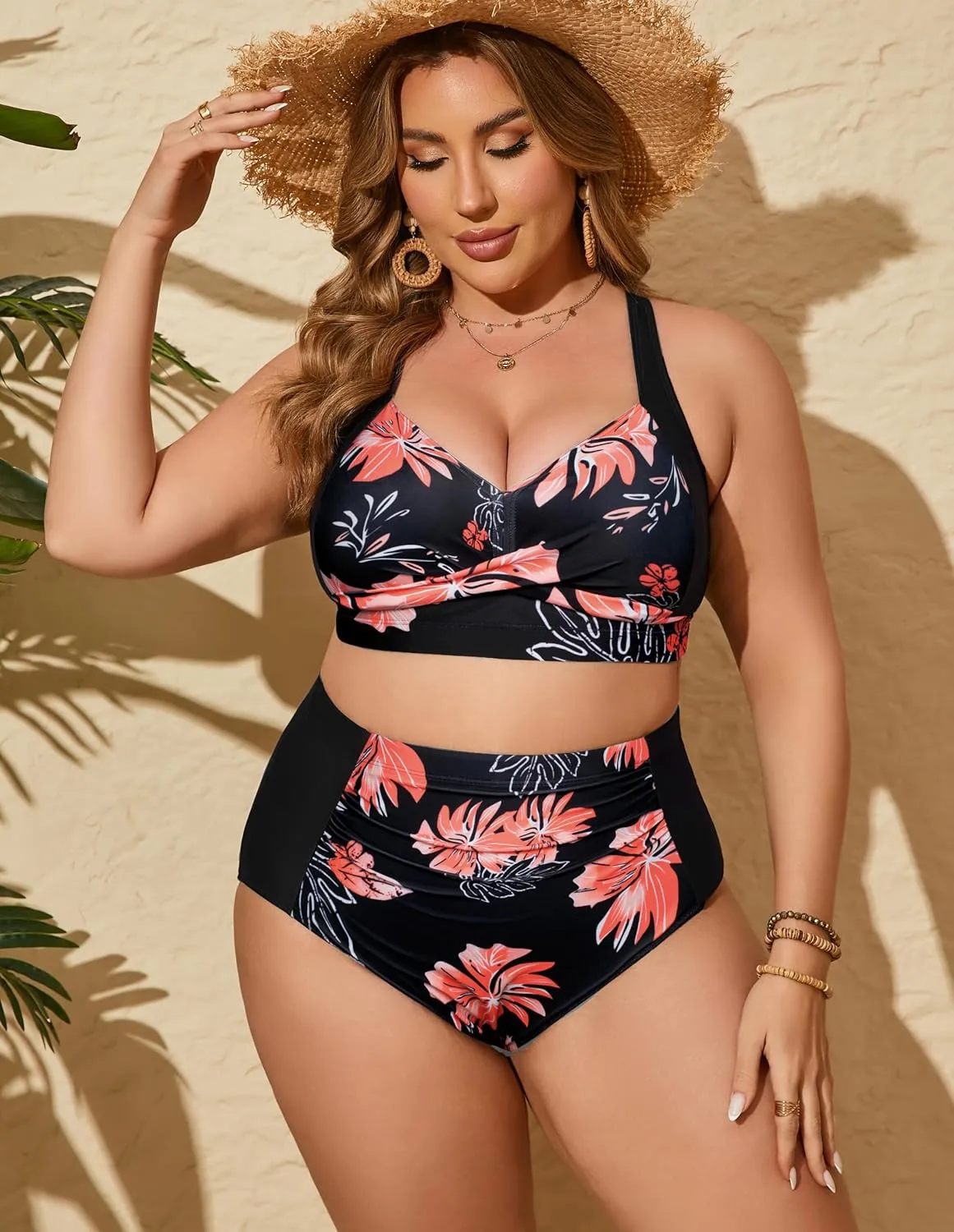 Hanna Nikole Womens High Waisted Bikini Sets Tummy Control Swimsuit Ruched Two Piece Bathing Suit