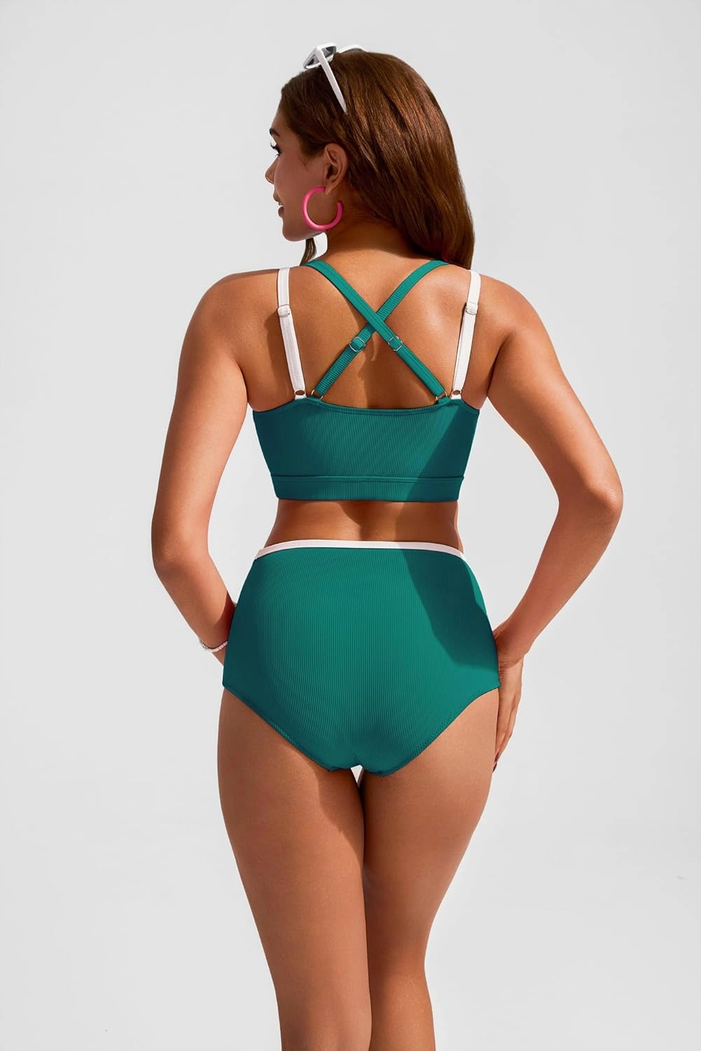 Hanna Nikole High Waisted Bikini Sets for Women Sporty Two Piece Swimsuits Color Block Cheeky High Cut Bathing Suits