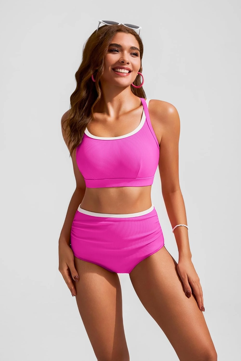 Hanna Nikole High Waisted Bikini Sets for Women Sporty Two Piece Swimsuits Color Block Cheeky High Cut Bathing Suits