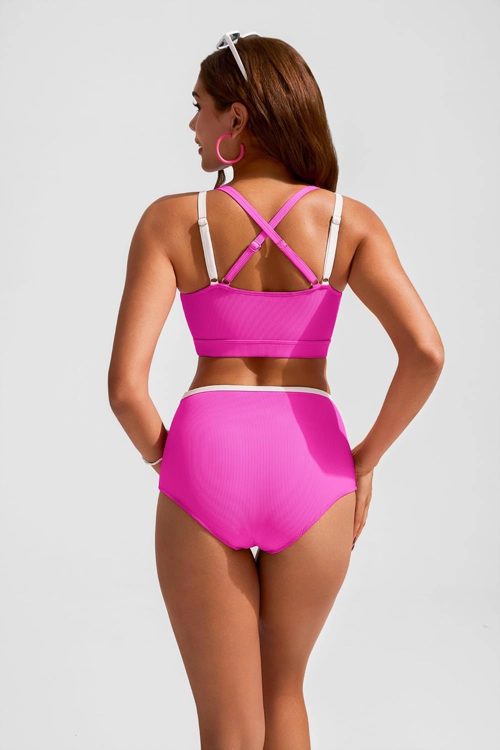 Hanna Nikole High Waisted Bikini Sets for Women Sporty Two Piece Swimsuits Color Block Cheeky High Cut Bathing Suits
