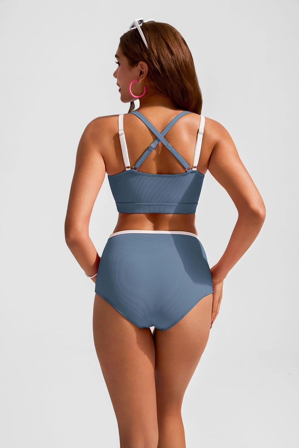 Hanna Nikole High Waisted Bikini Sets for Women Sporty Two Piece Swimsuits Color Block Cheeky High Cut Bathing Suits