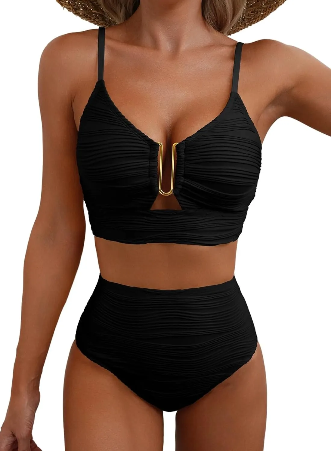 Herseas 2 Piece Bestselling Bikini Set U-Wire Cutout Swimsuit High Waisted Textured 2025 Summer Beach Swim Bathing Suits