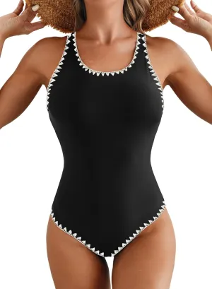 Herseas Women One Piece Swimsuit Crisscross Back Slimming Bathing Suit Tummy Control 2025 Summer Athletic Beachwear