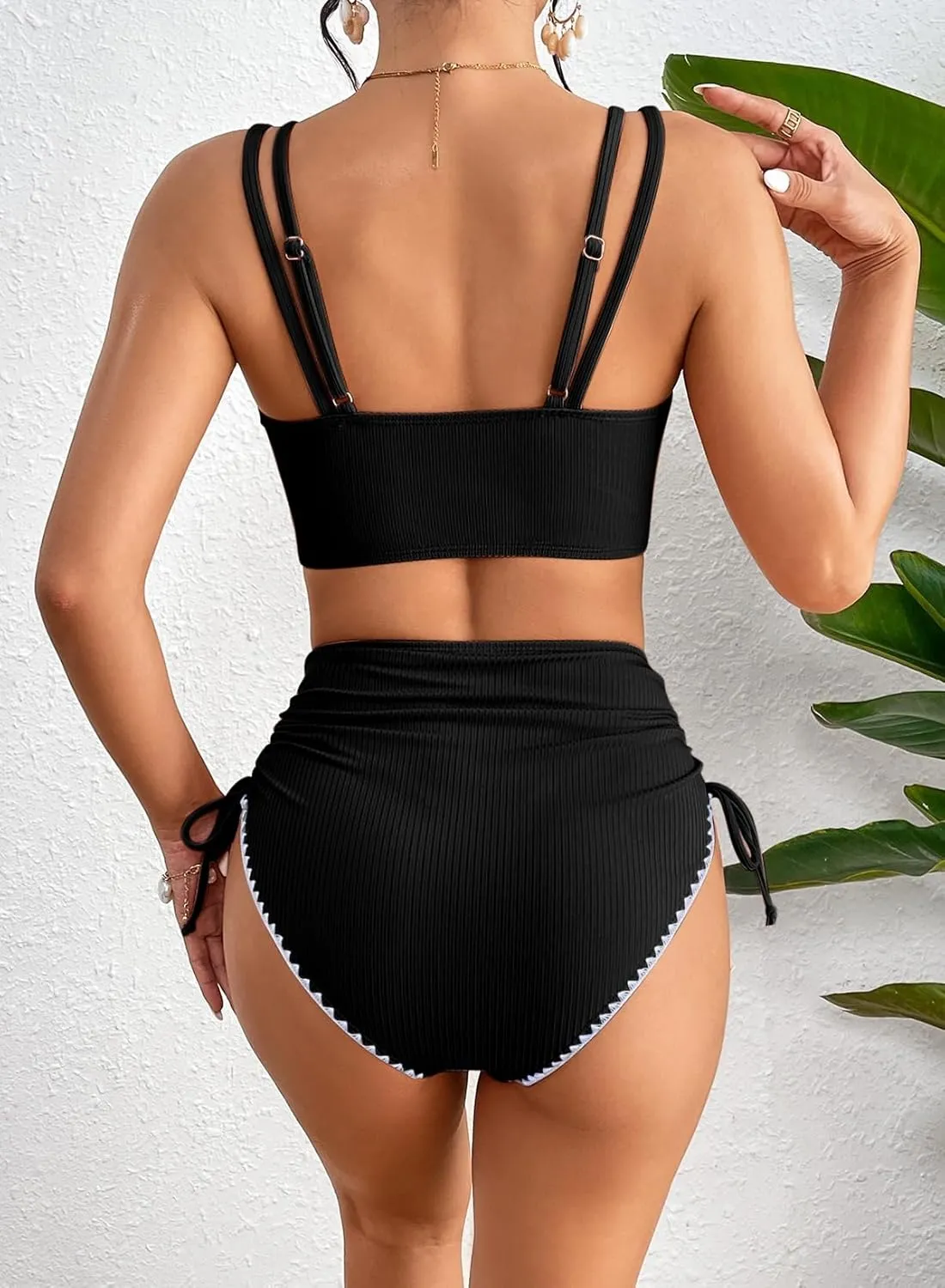 Herseas Women's Bikini Sets Two Piece Swimsuit V Neck High Waisted Ruched Tummy Control 2025 Summer Bathing Suit