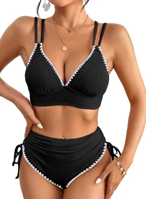 Herseas Women's Bikini Sets Two Piece Swimsuit V Neck High Waisted Ruched Tummy Control 2025 Summer Bathing Suit