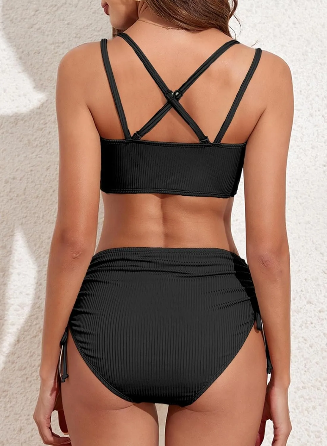 Herseas Women's Bikini Sets Two Piece Swimsuit V Neck High Waisted Ruched Tummy Control 2025 Summer Bathing Suit