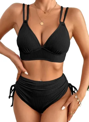 Herseas Women's Bikini Sets Two Piece Swimsuit V Neck High Waisted Ruched Tummy Control 2025 Summer Bathing Suit