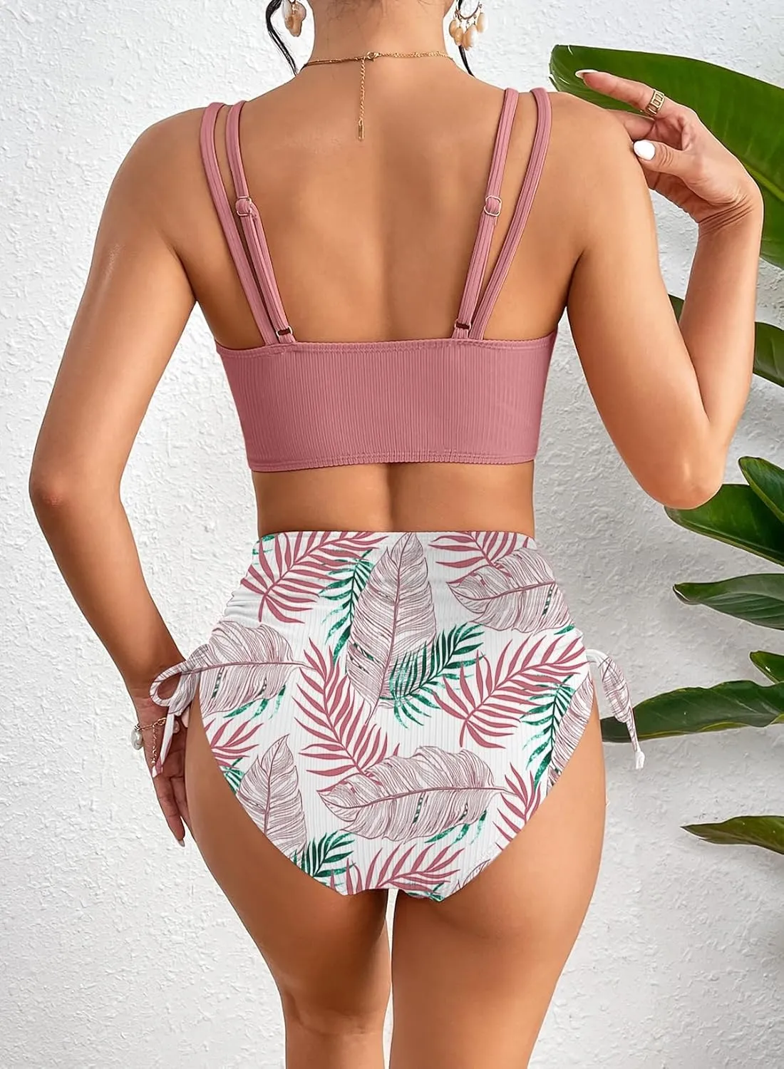 Herseas Women's Bikini Sets Two Piece Swimsuit V Neck High Waisted Ruched Tummy Control 2025 Summer Bathing Suit