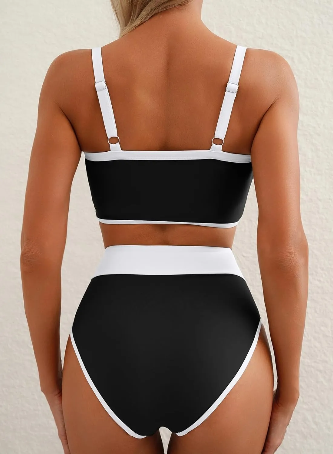 Herseas Women's Two Tone Patchwork Bikini Sets U Neck Swimsuit High Waisted Bathing Suit