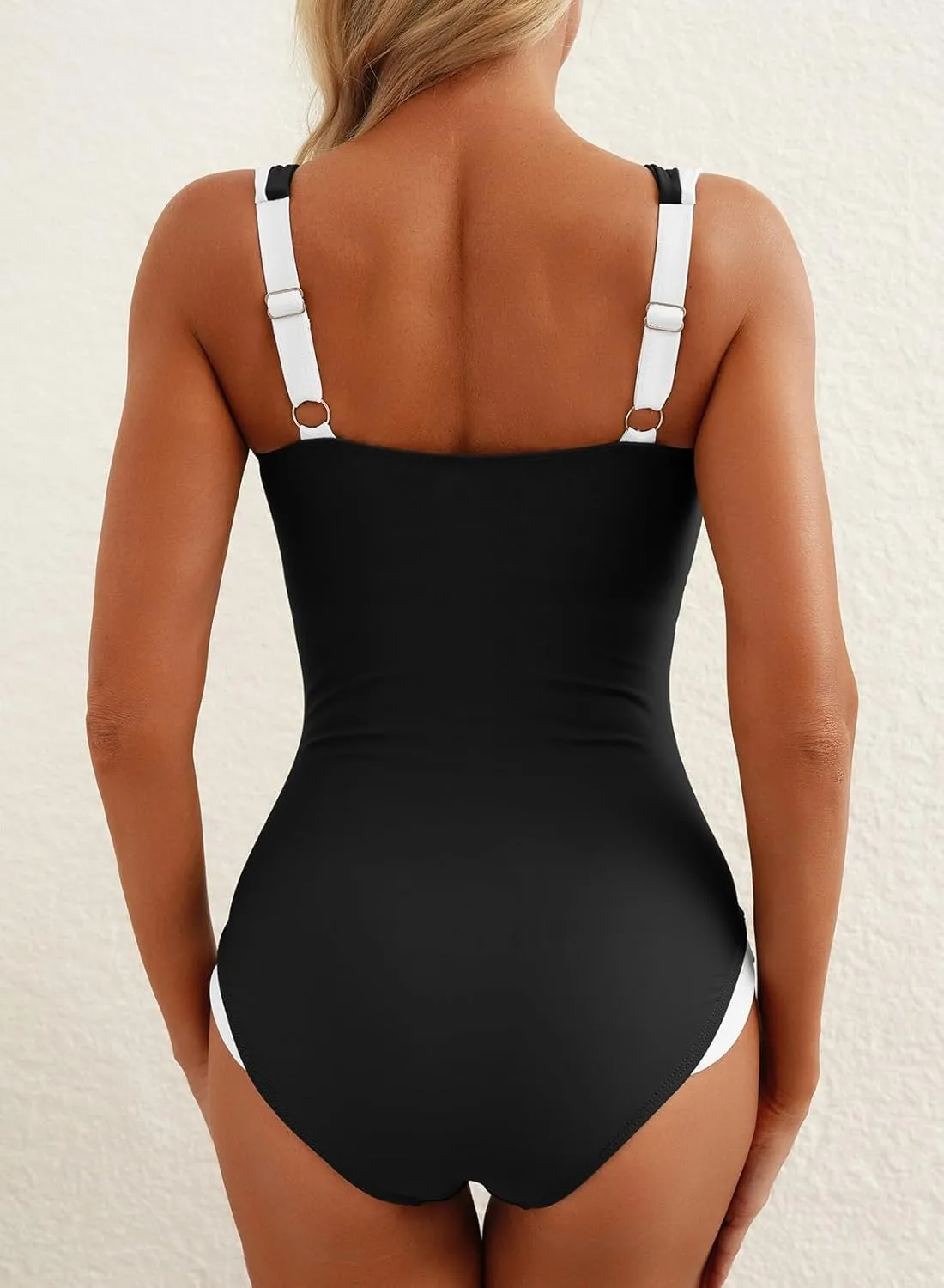 Herseas Women's Two Tone Patchwork One Piece Swimsuit U Hardware Cutout Bathing Suit