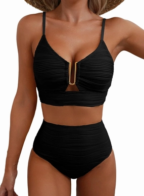 Herseas 2 Piece Bestselling Bikini Set U-Wire Cutout Swimsuit High Waisted Textured 2025 Summer Beach Swim Bathing Suits
