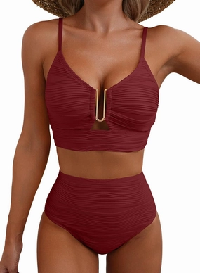 Herseas 2 Piece Bestselling Bikini Set U-Wire Cutout Swimsuit High Waisted Textured 2025 Summer Beach Swim Bathing Suits