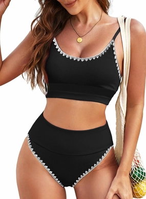 Herseas Womem 2 Piece High Waisted Bestselling Bikini Set Color Block Swimsuit 2025 Summer Beach Swim Bathing Suit