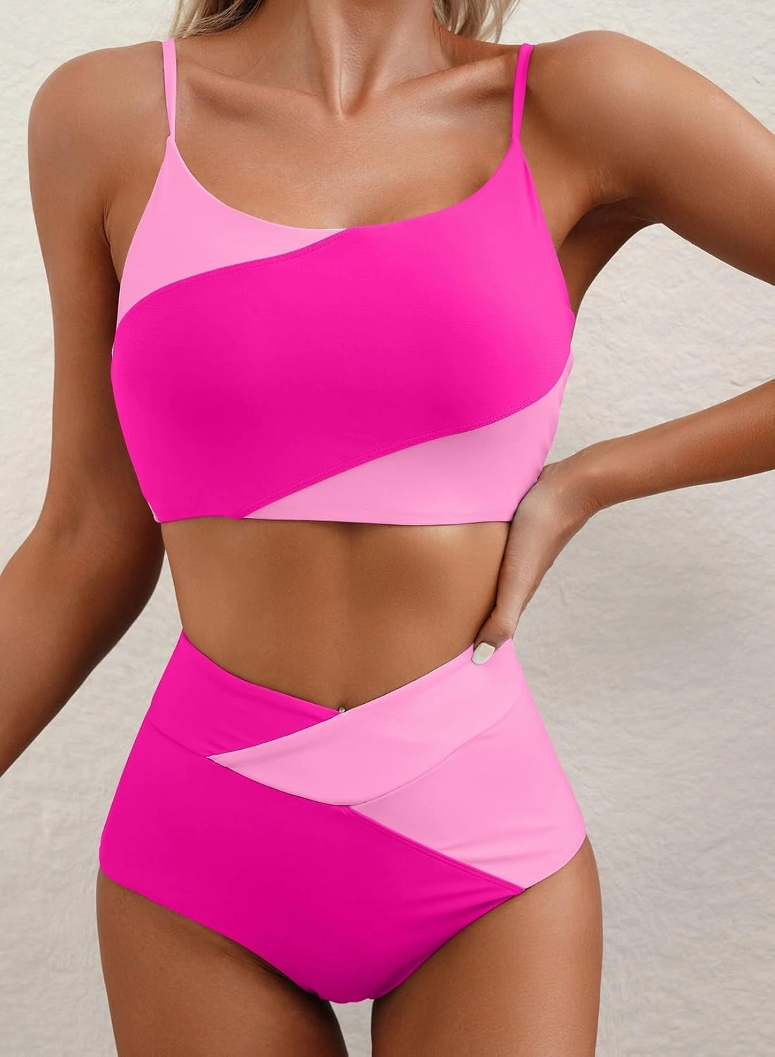 Herseas Women 2 Piece High Waisted Bestselling Bikini Color Block Swimsuit 2025 Summer Beach Bathing Suits