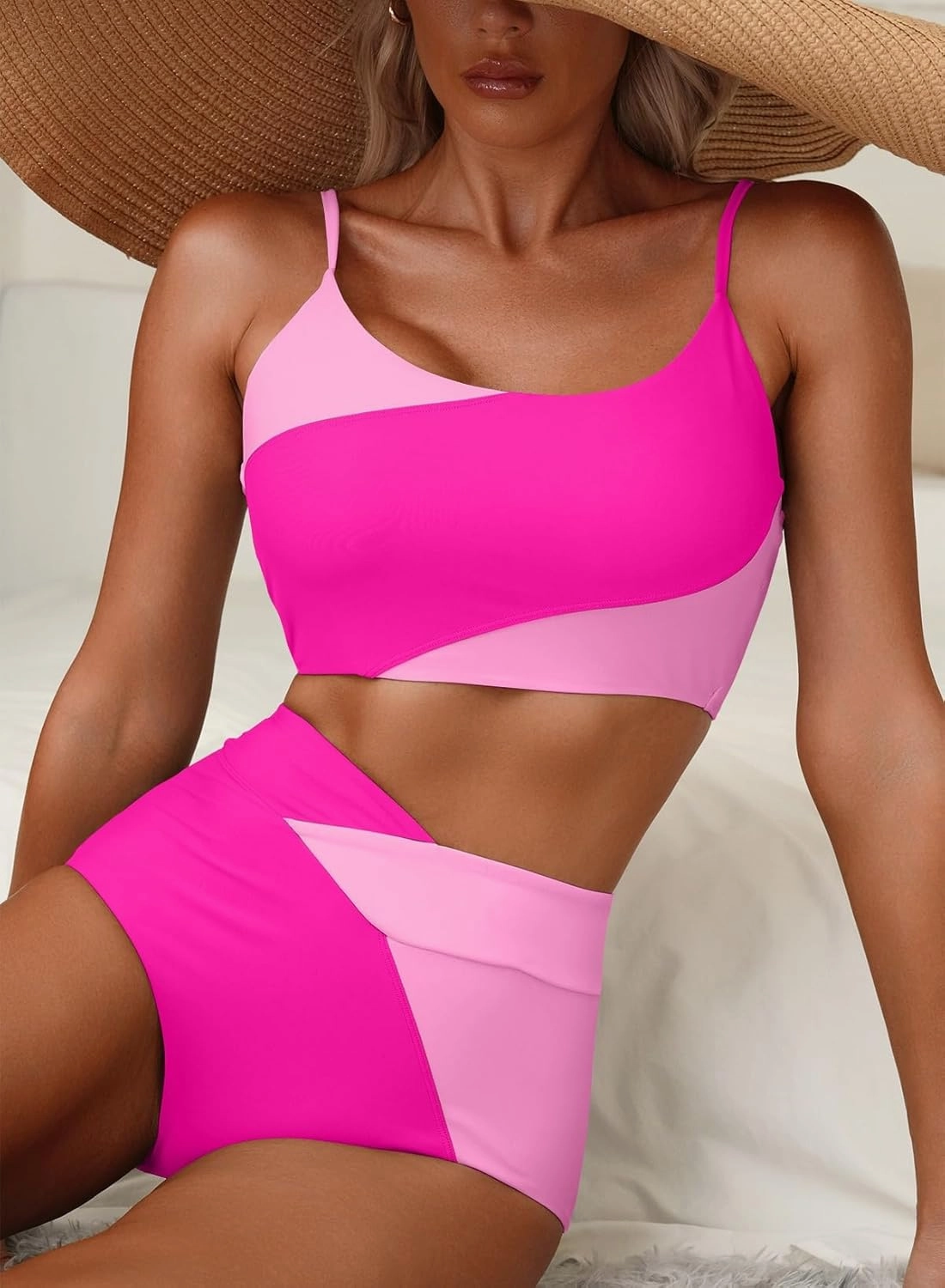 Herseas Women 2 Piece High Waisted Bestselling Bikini Color Block Swimsuit 2025 Summer Beach Bathing Suits