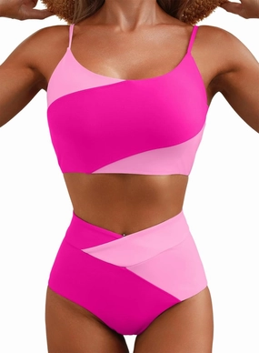 Herseas Women 2 Piece High Waisted Bestselling Bikini Color Block Swimsuit 2025 Summer Beach Bathing Suits