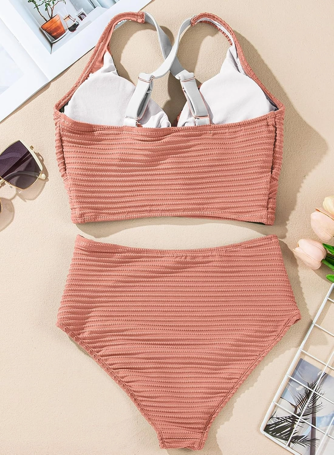 Herseas Women's Textured Bikini Sets Twist Front Top Swimsuits High Waisted Bathing Suits