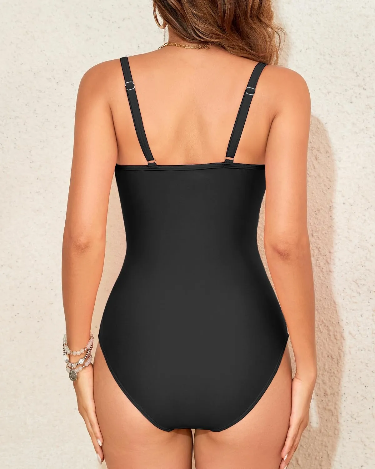 HEYTALALA Women One Piece Swimsuit Tummy Control Bathing Suits Twist Front Cutout V Neck Ruched Slimming Swimwear