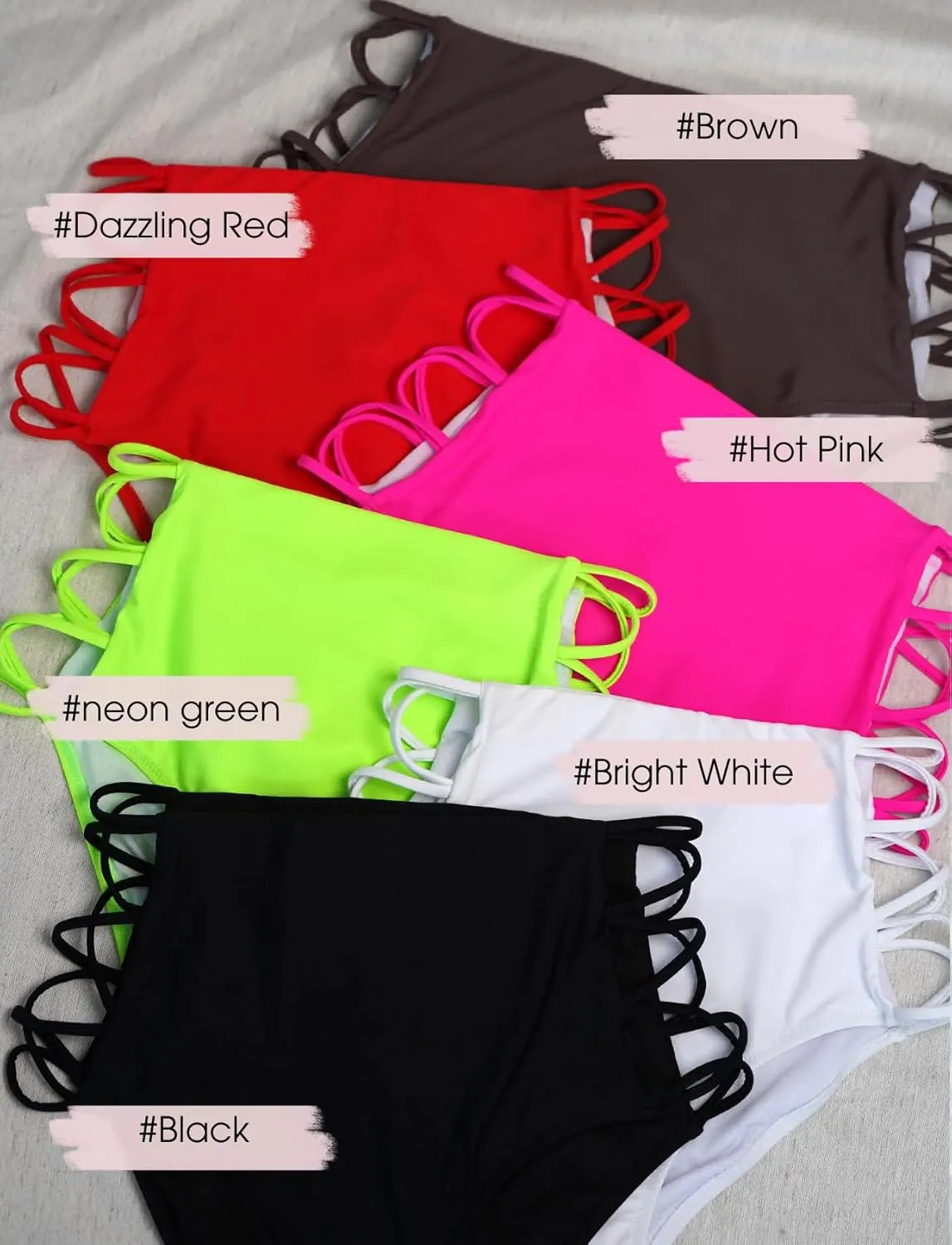 High Waisted Bikini Bottoms for Women Tummy Control Retro Black Full Coverage Strappy Bathing Suit Bottoms