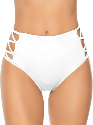High Waisted Bikini Bottoms for Women Tummy Control Retro Black Full Coverage Strappy Bathing Suit Bottoms