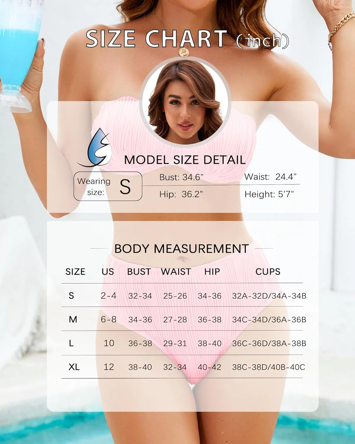High Waisted Bikini Sets for Women 2 Piece Underwire Swimsuits Tummy Control Bathing Suit Bandeau Teen Girl