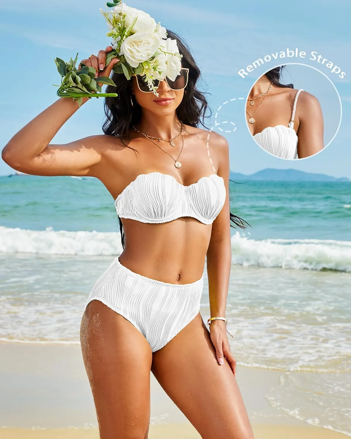High Waisted Bikini Sets for Women 2 Piece Underwire Swimsuits Tummy Control Bathing Suit Bandeau Teen Girl