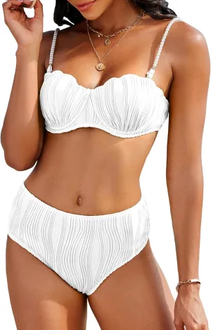 High Waisted Bikini Sets for Women 2 Piece Underwire Swimsuits Tummy Control Bathing Suit Bandeau Teen Girl