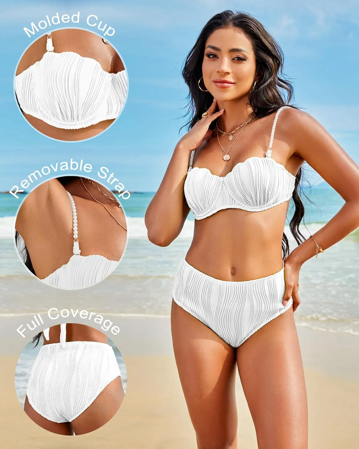 High Waisted Bikini Sets for Women 2 Piece Underwire Swimsuits Tummy Control Bathing Suit Bandeau Teen Girl