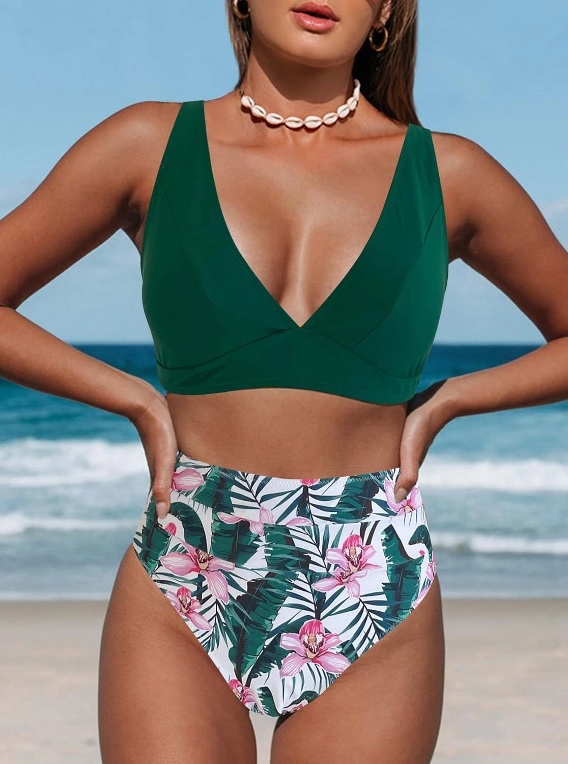 Hilinker Women's Leopard Bikini Swimsuits V Neck High Waisted 2 Piece Bathing Suits