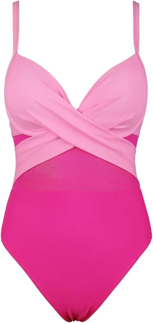 Hilor Underwire One Piece Swimsuits for Women Sexy Cutout Mesh Criss Cross Push Up Bathing Suits