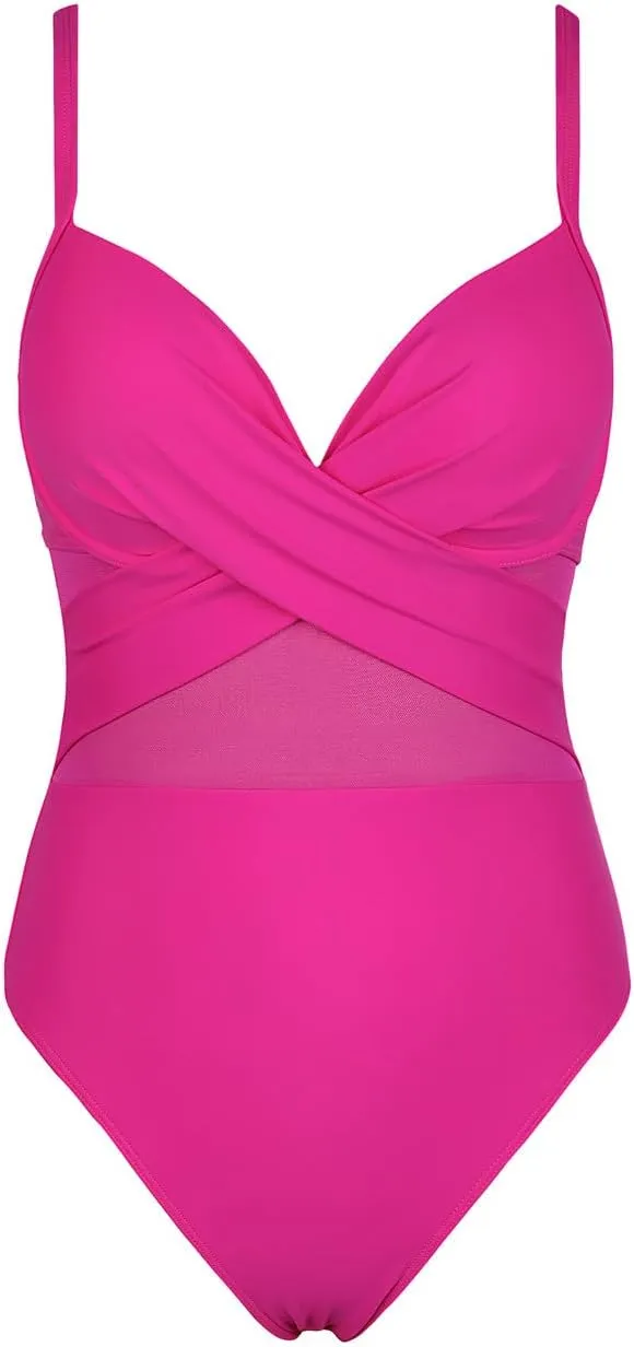 Hilor Underwire One Piece Swimsuits for Women Sexy Cutout Mesh Criss Cross Push Up Bathing Suits
