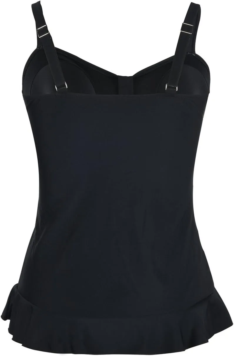 Hilor Women's 50's Retro Ruched Tankini Swimsuit Top with Ruffle Hem Bathing Suit Top Tummy Control Swim Tops