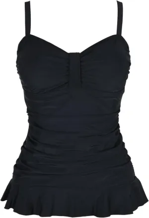 Hilor Women's 50's Retro Ruched Tankini Swimsuit Top with Ruffle Hem Bathing Suit Top Tummy Control Swim Tops