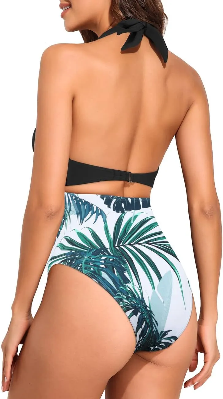 Hilor Women's One Piece Swimsuit Sexy Cutout Halter Bathing Suits Crossover High Cut Monokini Swimwear
