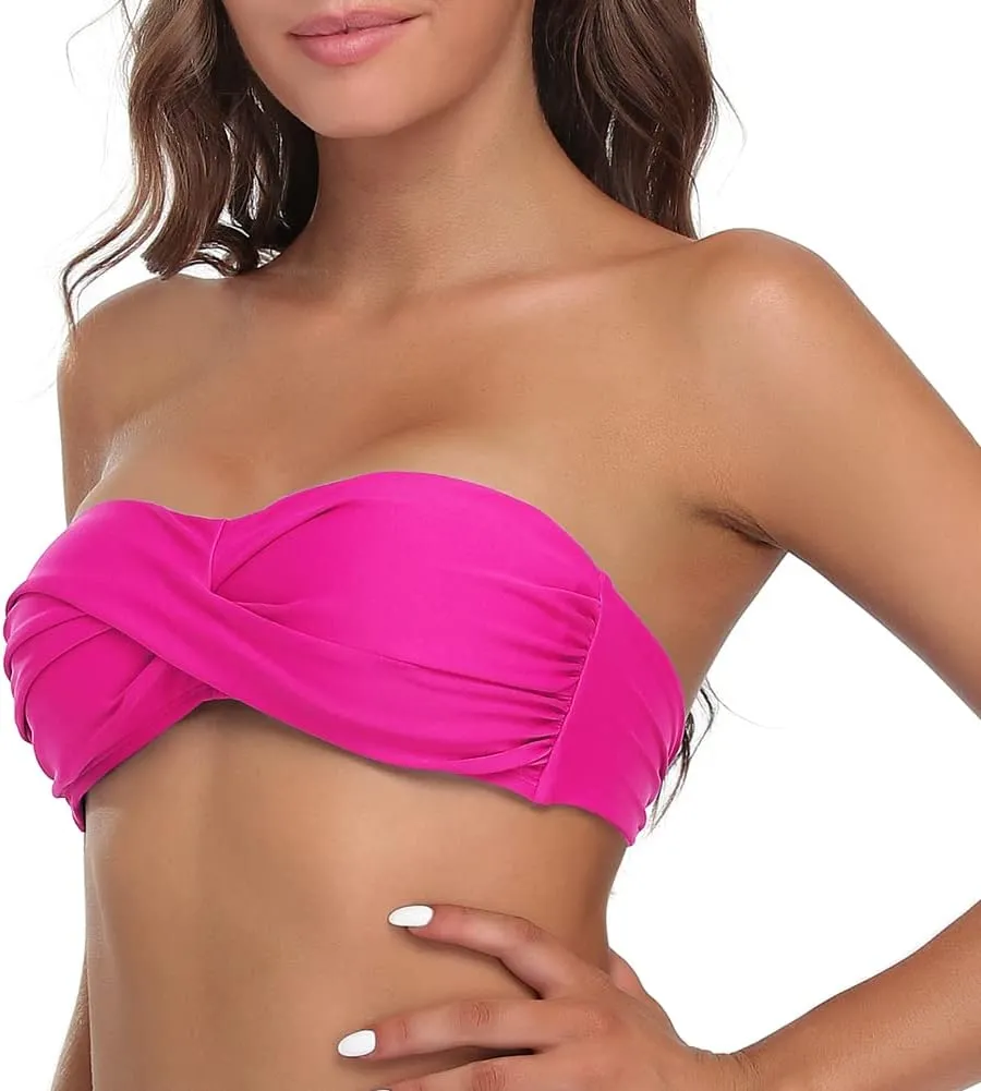 Hilor Women's Strapless Bandeau Bikini Top Halter Swimsuits Twist Push Up Bathing Suits Swim Tops