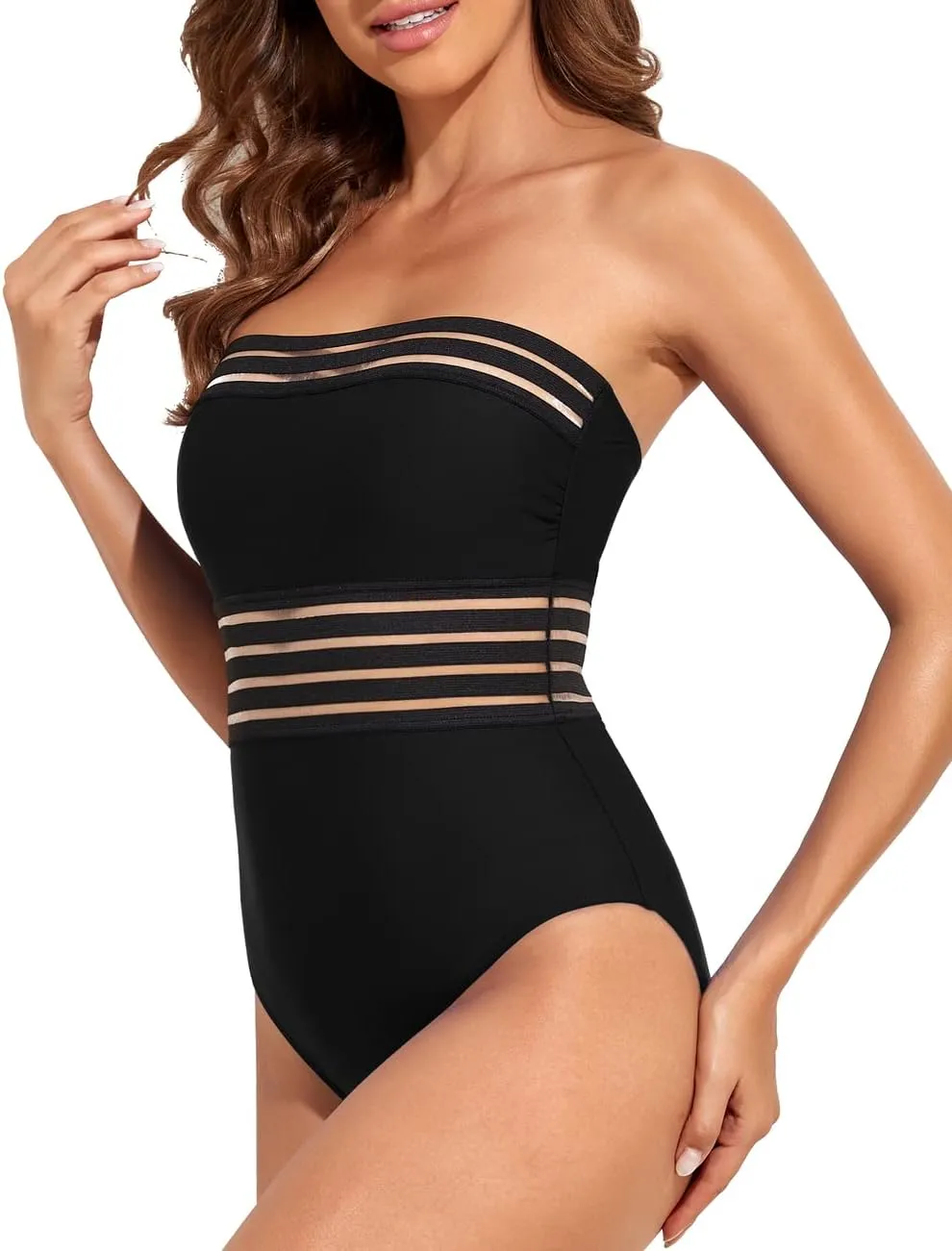 Hilor Women's Strapless One Piece Swimsuits Tummy Control Swimwear Halter Slimming Bathing Suits Monokini