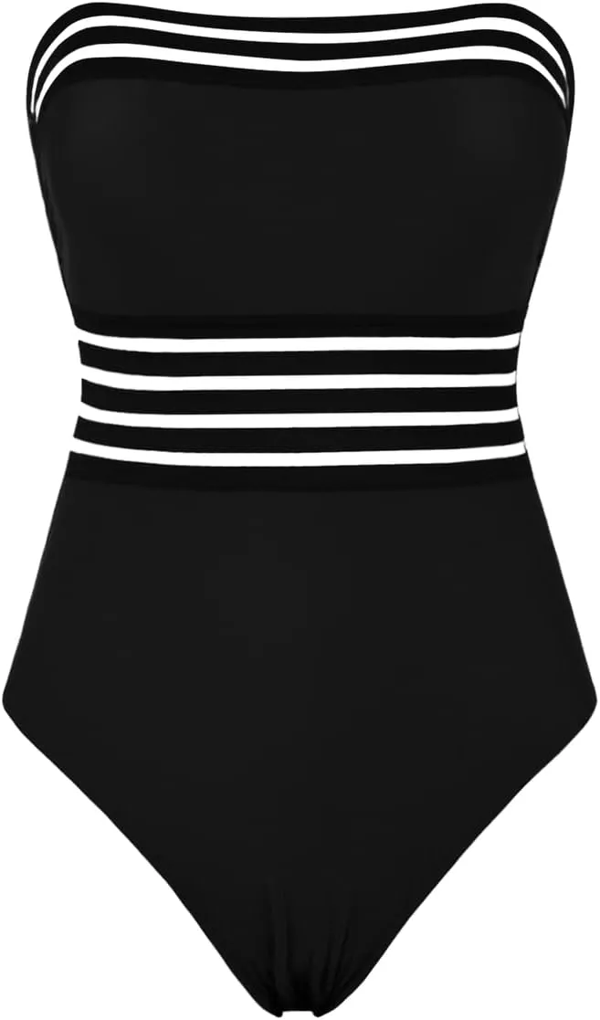Hilor Women's Strapless One Piece Swimsuits Tummy Control Swimwear Halter Slimming Bathing Suits Monokini