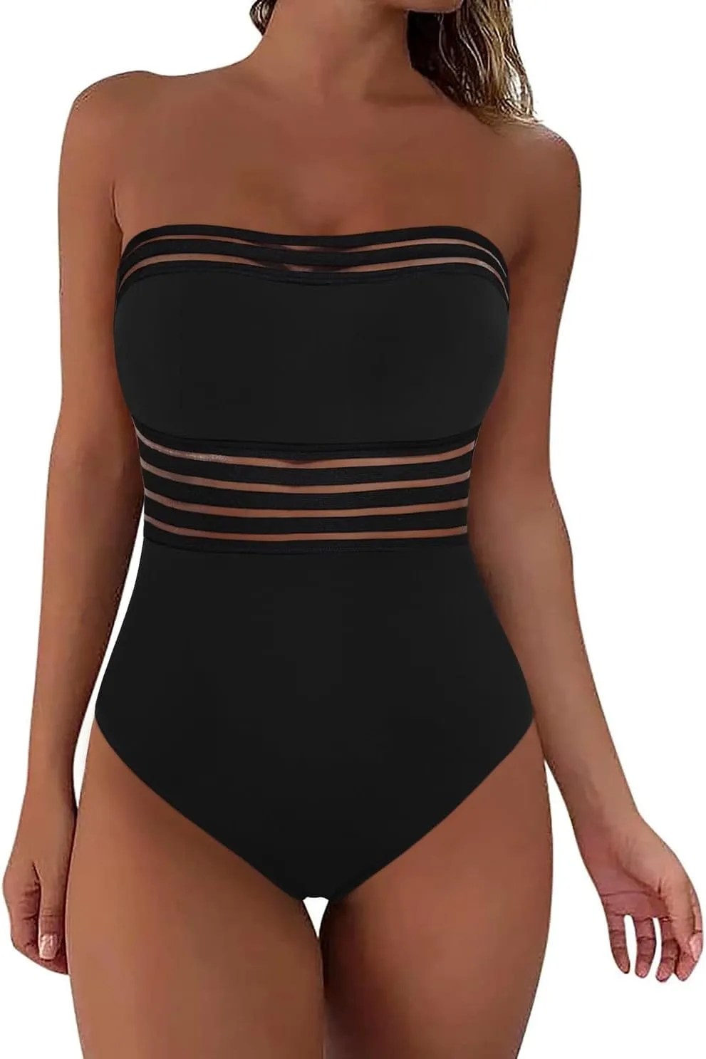 Hilor Women's Strapless One Piece Swimsuits Tummy Control Swimwear Halter Slimming Bathing Suits Monokini