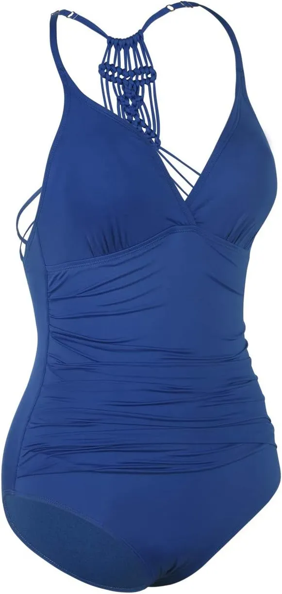 Hilor Women's Tummy Control One Piece Swimsuits Halter V Neck Push Up Slimming Bathing Suits Ruched Swimwear