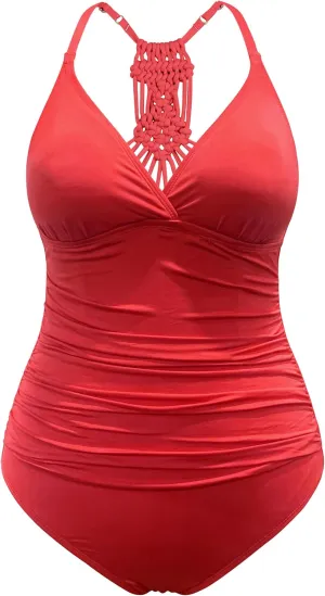 Hilor Women's Tummy Control One Piece Swimsuits Halter V Neck Push Up Slimming Bathing Suits Ruched Swimwear