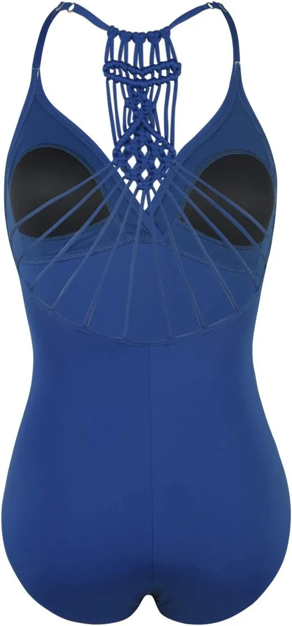 Hilor Women's Tummy Control One Piece Swimsuits Halter V Neck Push Up Slimming Bathing Suits Ruched Swimwear