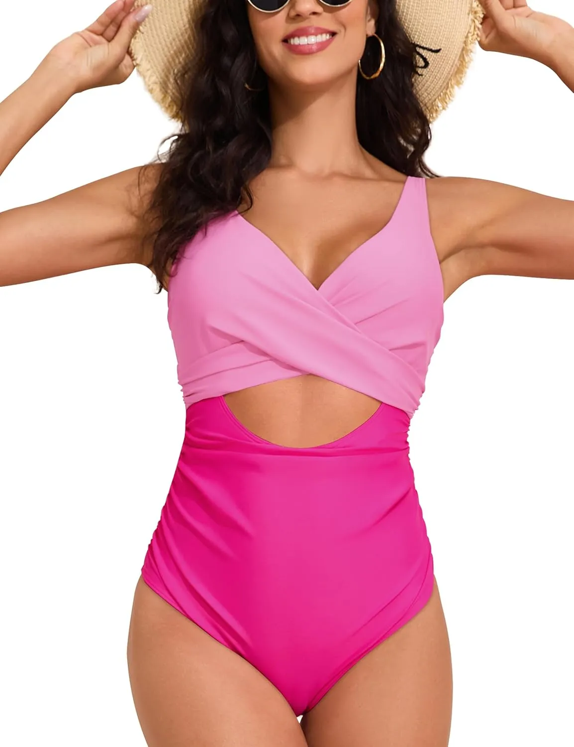Hilor Women's Underwire One Piece Swimsuits Cross V Neck Swimwear Sexy Cut Out Bathing Suit Monokinis