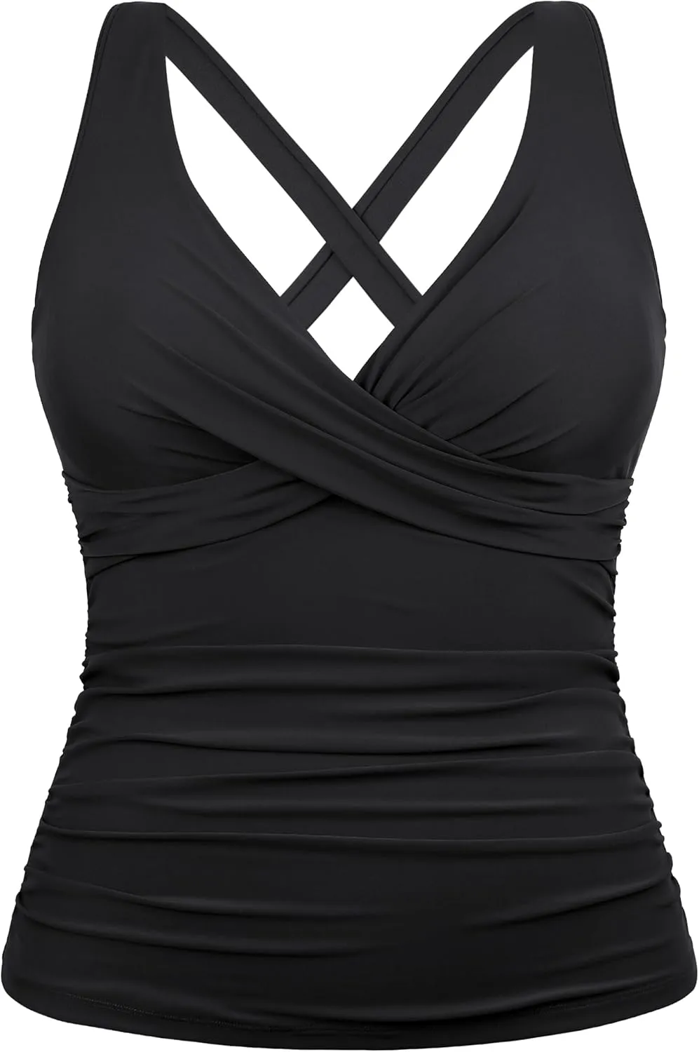 Hilor Women's Underwire Tankini Top Tummy Control Bathing Suits Sexy V Neck Crossover Swim Top Only
