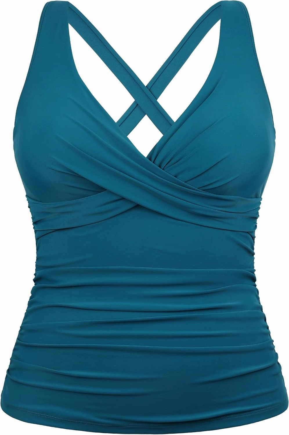 Hilor Women's Underwire Tankini Top Tummy Control Bathing Suits Sexy V Neck Crossover Swim Top Only