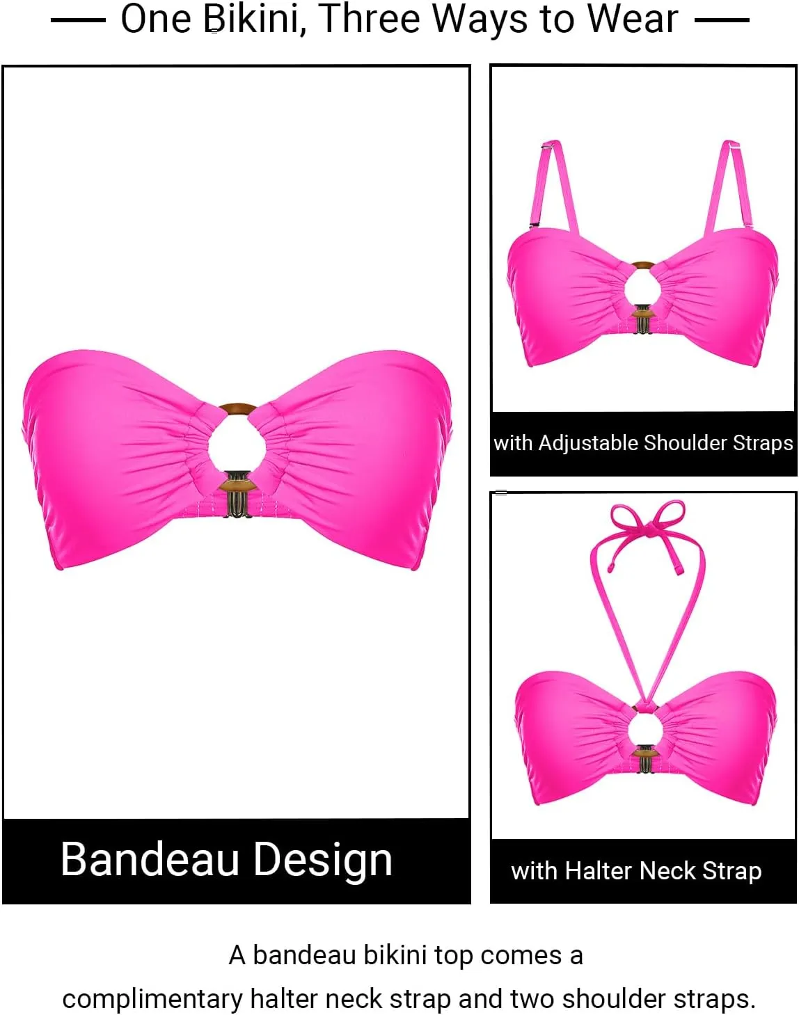 Holipick Bandeau Bikini Top for Women Strapless Swimsuit Tops Only Bathing Suit Tops with Shoulder Straps