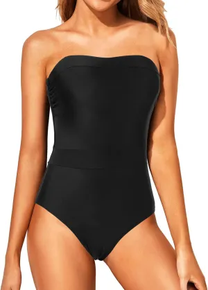 Holipick Strapless Bandeau One Piece Swimsuits Color Block for Women Full Coverage Bathing Suits Halter Swimwear