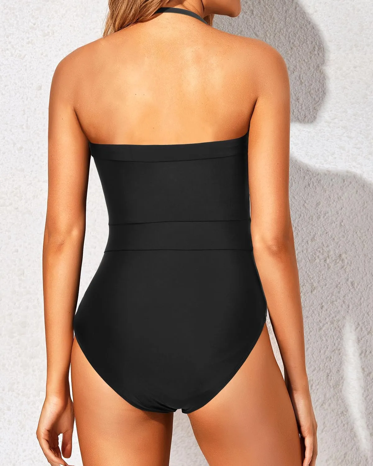Holipick Strapless Bandeau One Piece Swimsuits Color Block for Women Full Coverage Bathing Suits Halter Swimwear